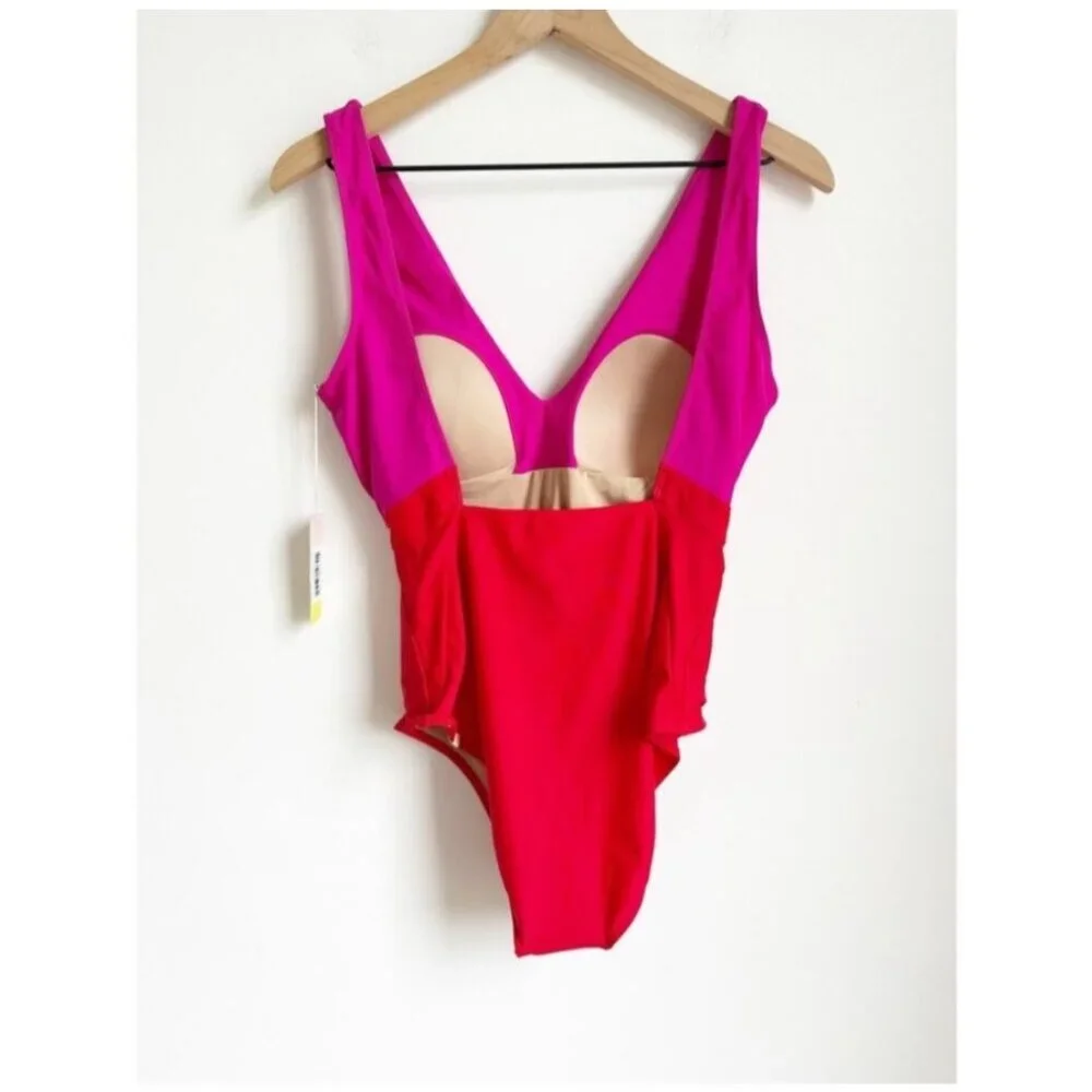 Summersalt Tie Waist Backflip Hibiscus & Red Lava One-Piece, new with tags - Picture 2 of 5